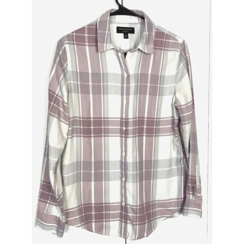 Banana Republic Boyfriend Fit Flannel Shirt Lilac/white Size Small